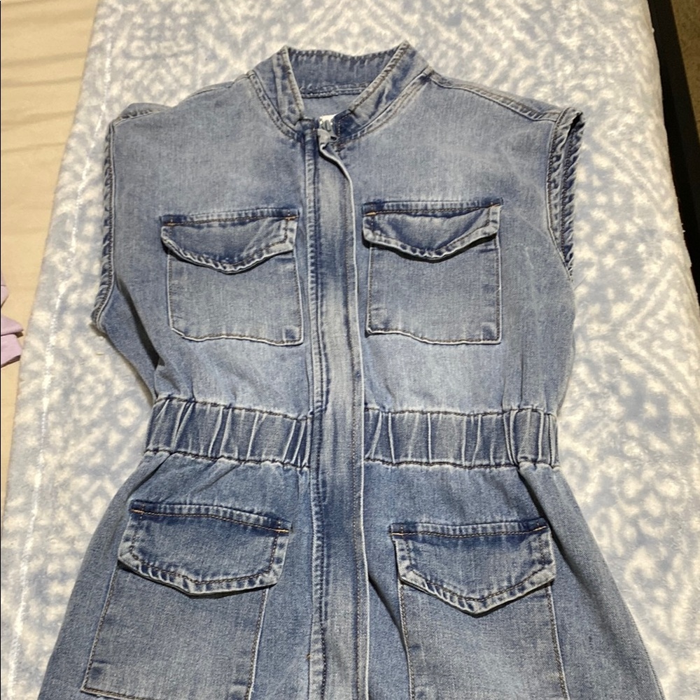 Sleeveless Denim Vest with Pockets